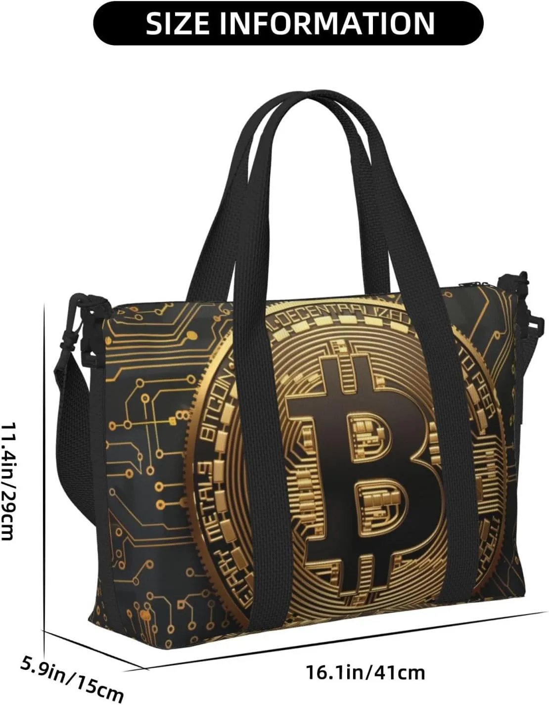 golden bitcoin print Travel Duffel Bag, Sports Tote Gym Bag, Swim Pool Bag Large Shoulder Tote Bag for Beach Weekender, 202-406-121