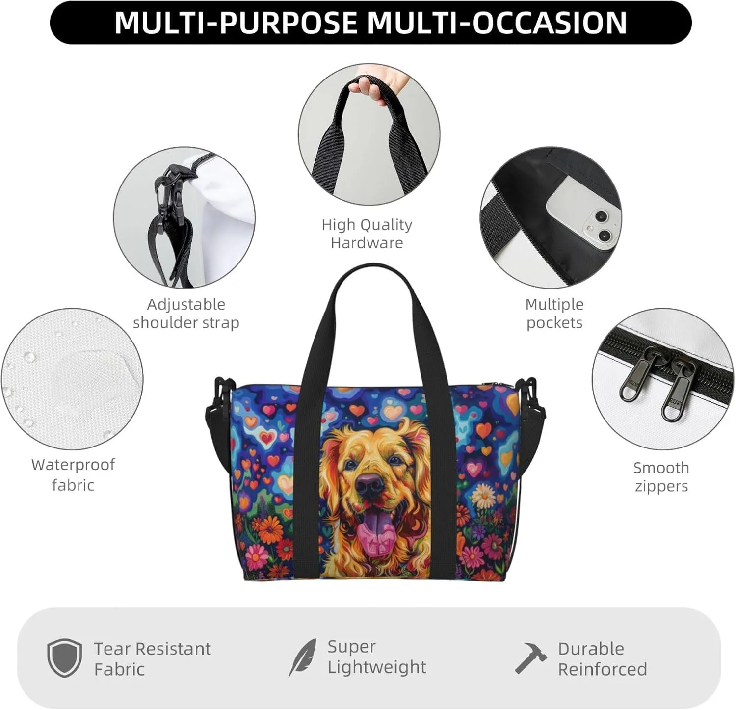 Golden Retriever print Travel Duffel Bag, Sports Tote Gym Bag, Swim Pool Bag Large Shoulder Tote Bag for Beach Weekender, 202-406-121