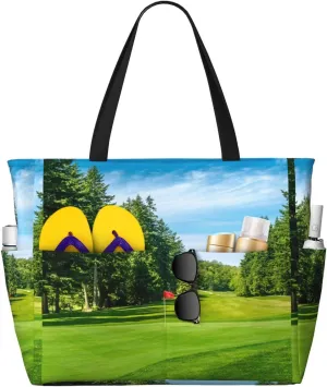 Golf Course Lawn Print Large Capacity Beach For Women Beach Gym Travel Vacation Picnic Sport Tote Bag