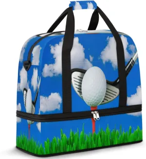 Golf Sky Travel Duffle Bag Durable Weekender Bag with Shoes Compartment Lightweight Overnight Bag Sports Dance Gym Tote Bag for Women and Men Carry on Luggage
