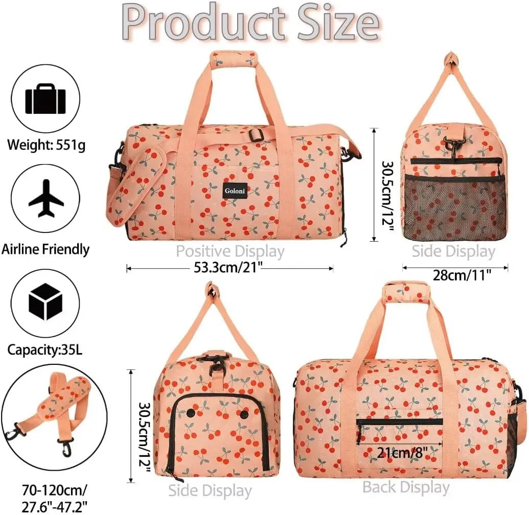 Goloni Cute Duffle Bag for Women, Gym Bag with Shoe Compartment, Lightweight Weekend Travel Duffel Bag,Overnight Bag with Wet Pocket