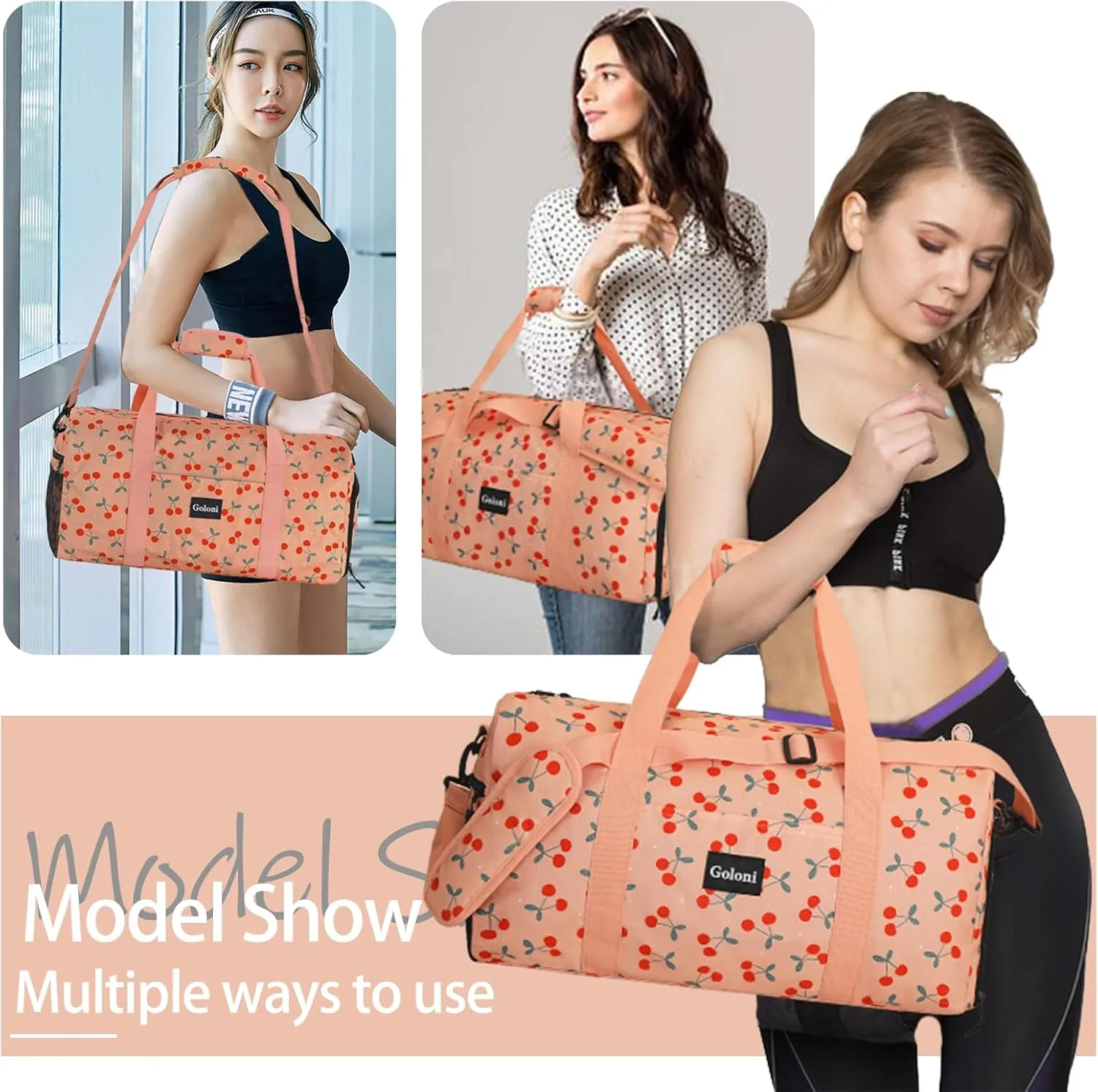 Goloni Cute Duffle Bag for Women, Gym Bag with Shoe Compartment, Lightweight Weekend Travel Duffel Bag,Overnight Bag with Wet Pocket