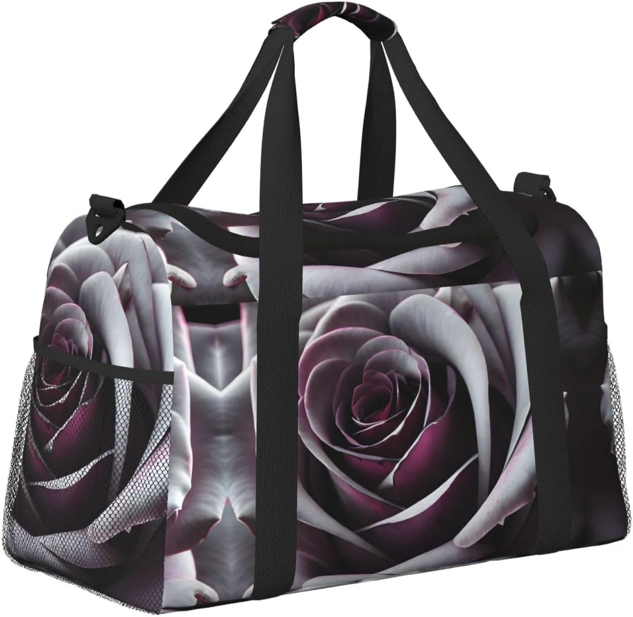Gothic Rose Flower Travel Duffel Bag With Zippers And Handles, Big Foldable Duffle Bag For Family Vacations