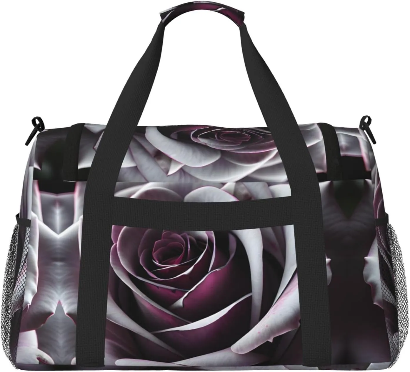 Gothic Rose Flower Travel Duffel Bag With Zippers And Handles, Big Foldable Duffle Bag For Family Vacations