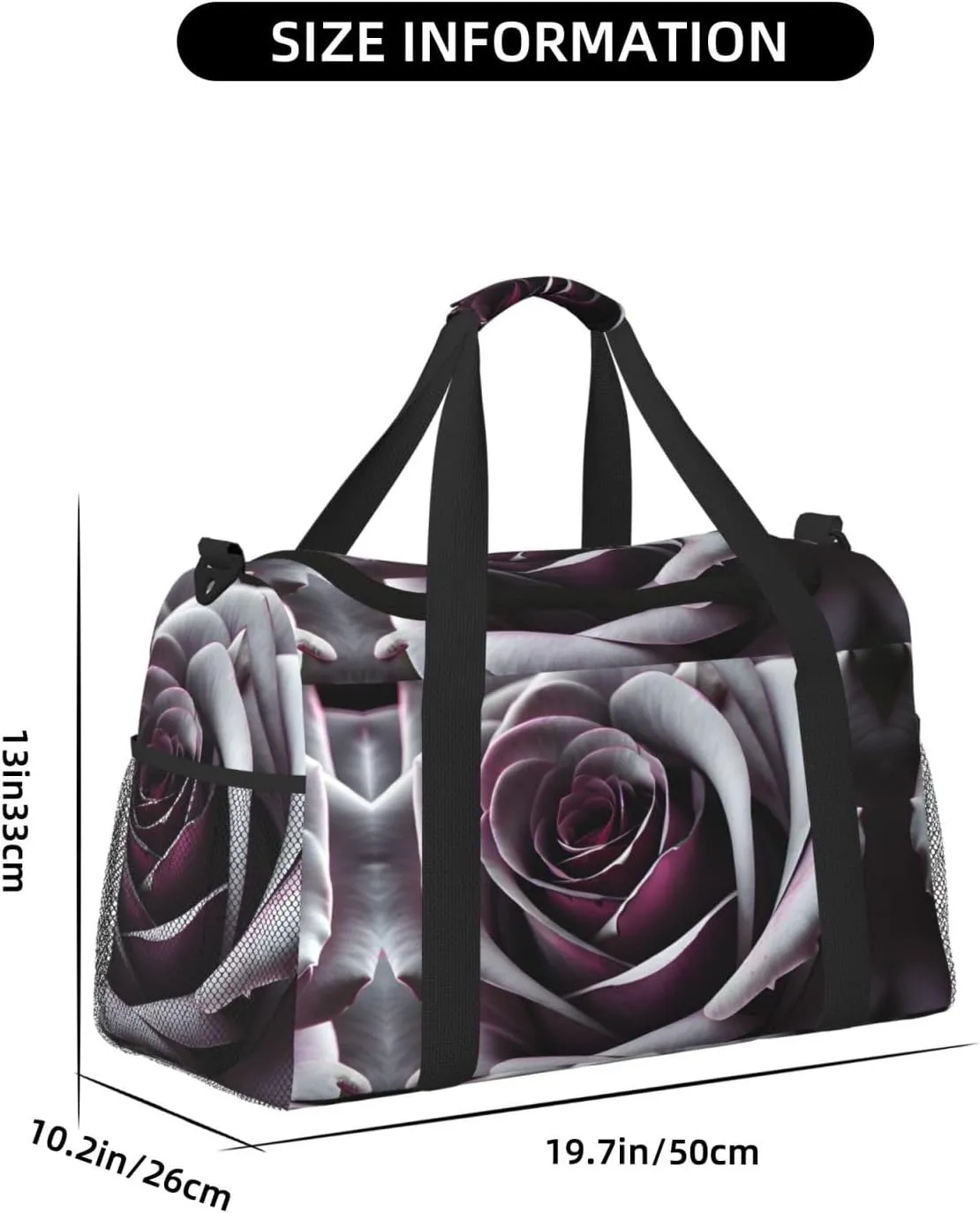Gothic Rose Flower Travel Duffel Bag With Zippers And Handles, Big Foldable Duffle Bag For Family Vacations