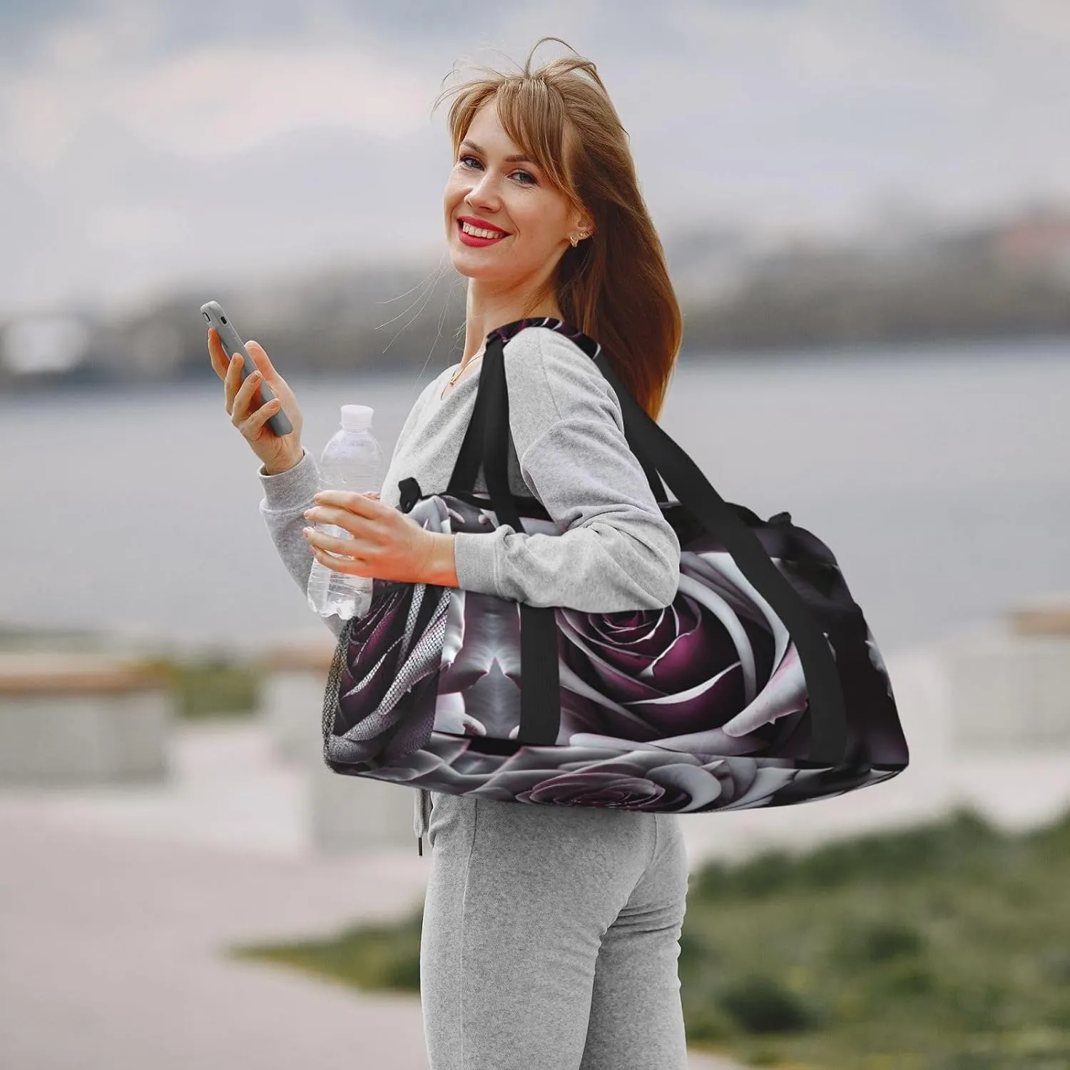 Gothic Rose Flower Travel Duffel Bag With Zippers And Handles, Big Foldable Duffle Bag For Family Vacations