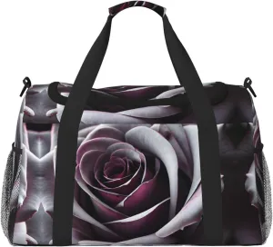 Gothic Rose Flower Travel Duffel Bag With Zippers And Handles, Big Foldable Duffle Bag For Family Vacations