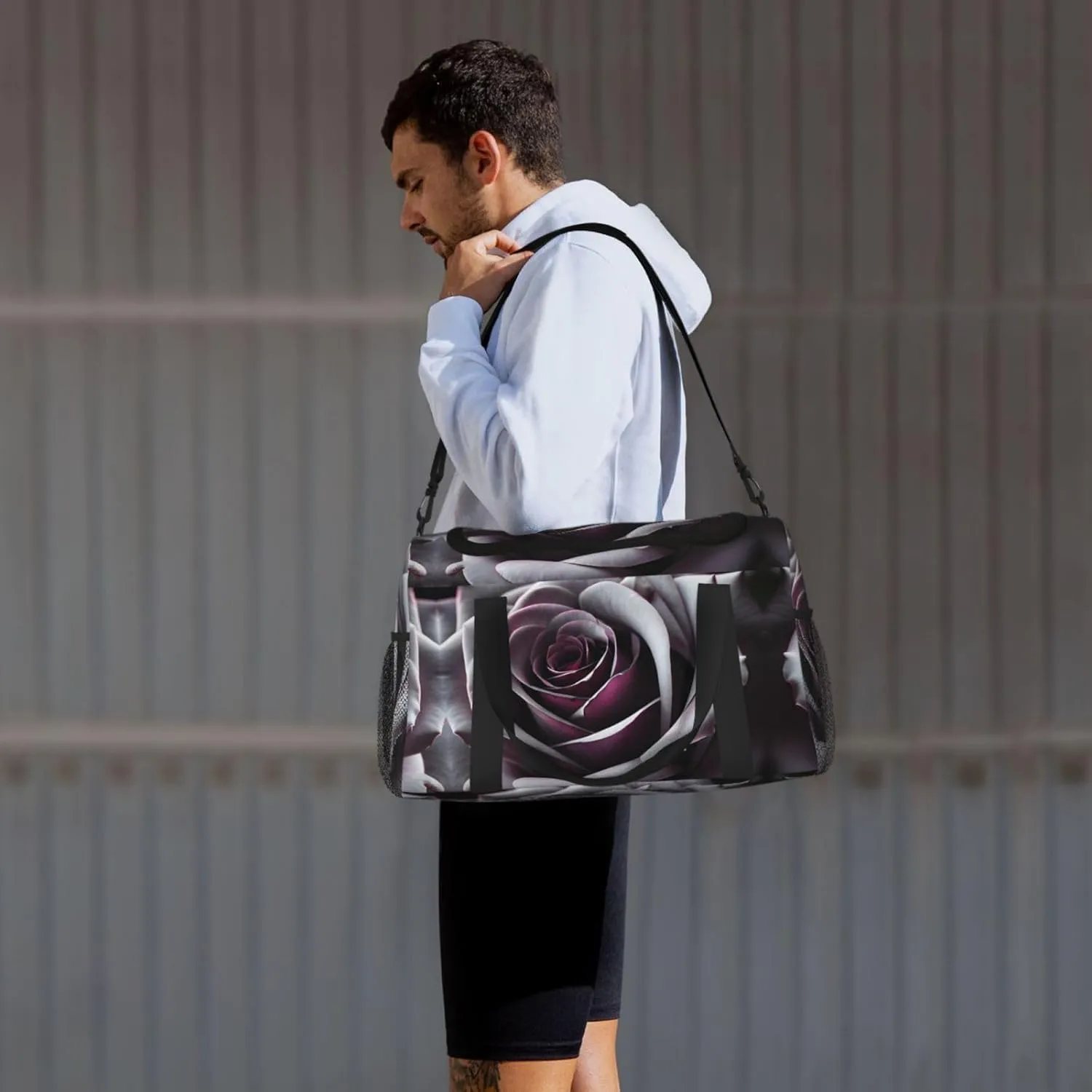 Gothic Rose Flower Travel Duffel Bag With Zippers And Handles, Big Foldable Duffle Bag For Family Vacations