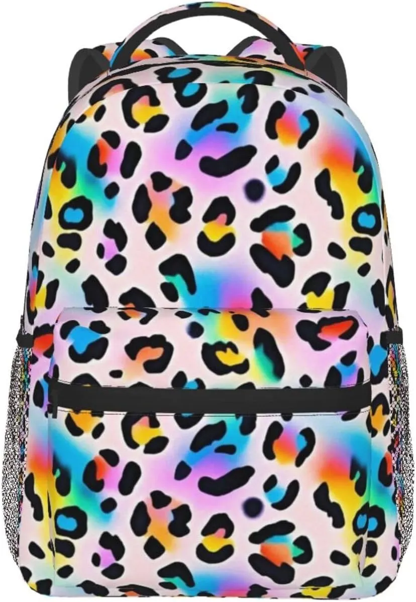 Gradient Rainbow Leopard Adult Backpacks 15 Inch Laptop Backpack Double Shoulder Bag for Work Travel Gifts