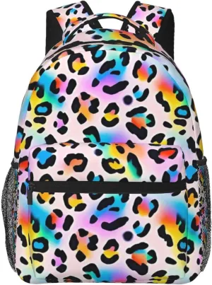 Gradient Rainbow Leopard Adult Backpacks 15 Inch Laptop Backpack Double Shoulder Bag for Work Travel Gifts