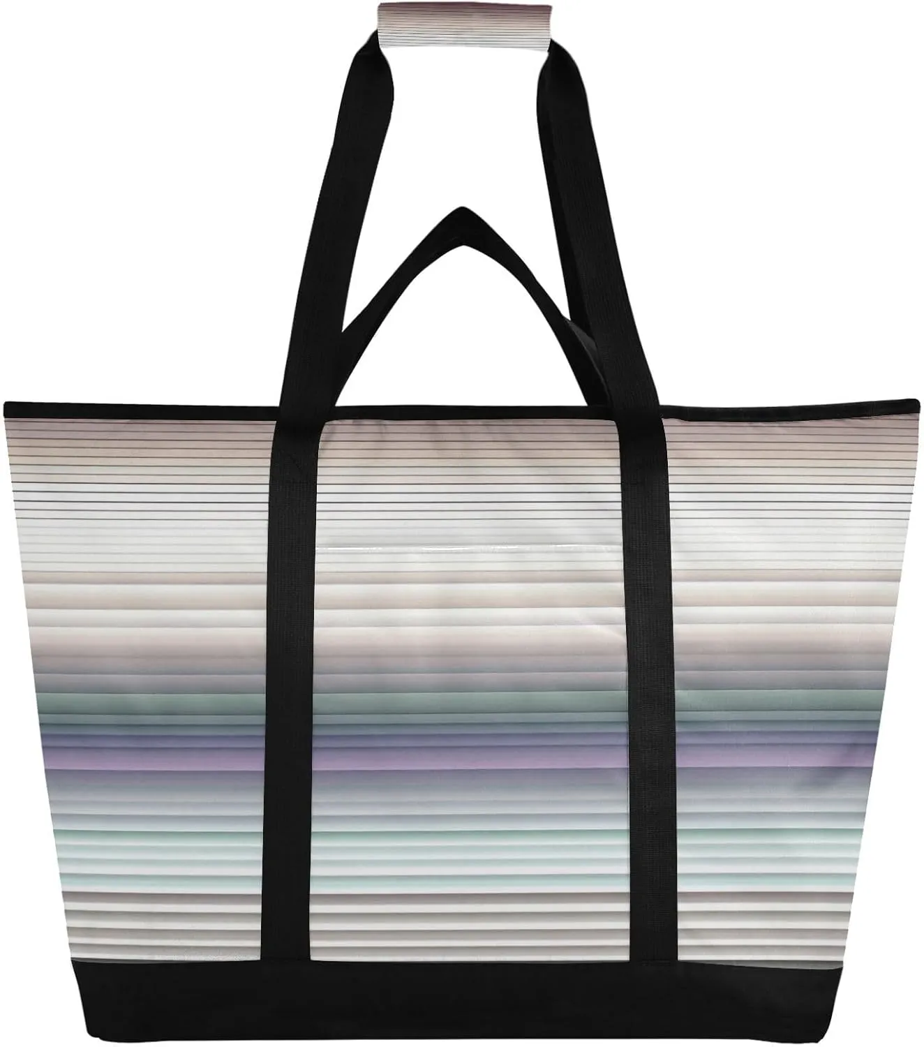 Gradient Stripes Reusable Insulated Lunchbox Cooler Bag, Leakproof Kitchen Grocery Bag Collapsible Portable Cooler Tote Bag for Picnic, Camping, Office, Travel