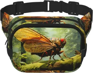 Grasshopper on a branch Printed multifunctional waist bag, unisex trendy messenger bag, travel sports storage bag