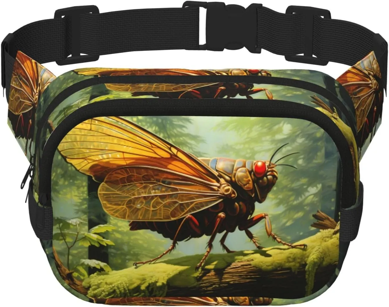 Grasshopper on a branch Printed multifunctional waist bag, unisex trendy messenger bag, travel sports storage bag