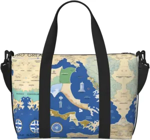 Greece Map print Womens travel bags, weekender carry on for women, sports Gym Bag, Overnight Carry on Bag