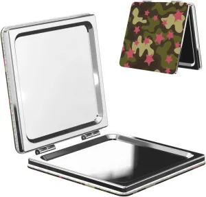 Green Camouflage Pink Stars Women Small Pocket Mirror Travel Cosmetic Mirror Folding Handheld Makeup Mirror