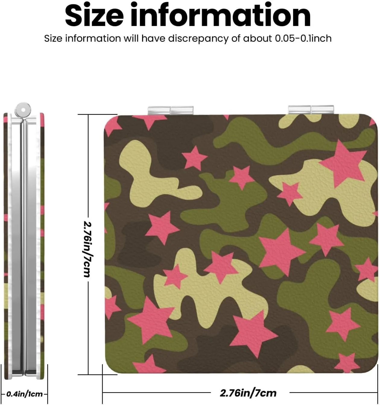 Green Camouflage Pink Stars Women Small Pocket Mirror Travel Cosmetic Mirror Folding Handheld Makeup Mirror