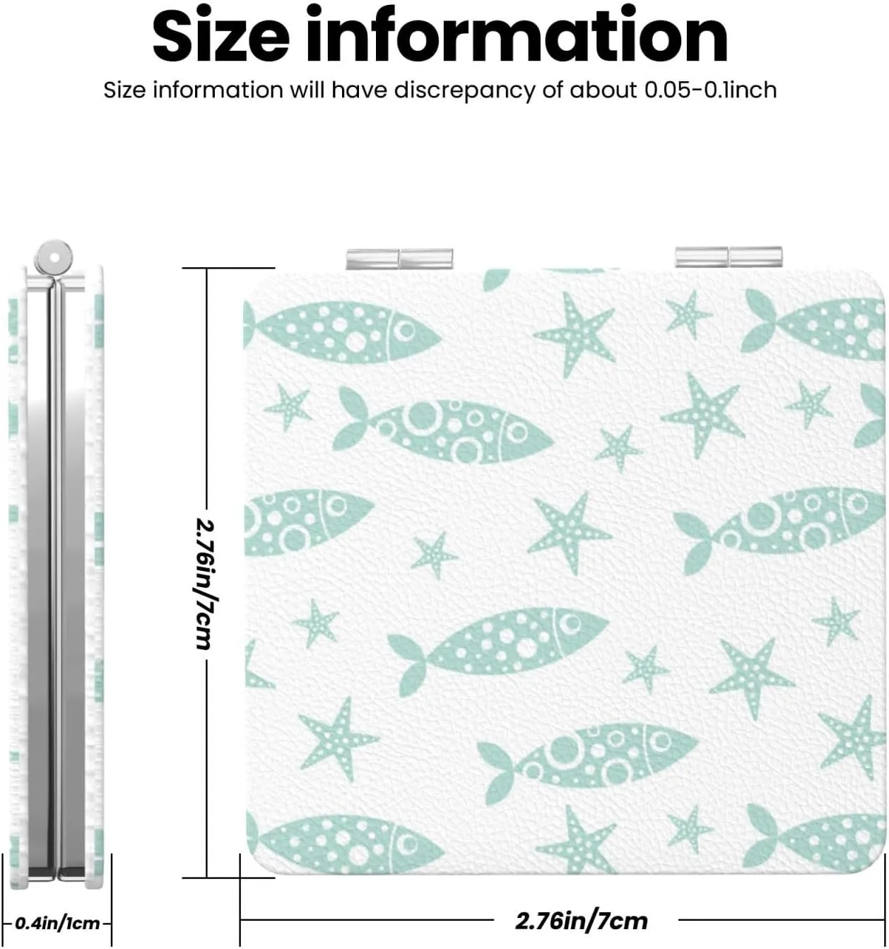 Green Fish and Stars Mini Makeup Mirror Portable Pocket Cosmetic Mirror Folding Compact Mirror