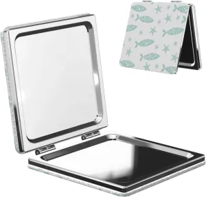 Green Fish and Stars Mini Makeup Mirror Portable Pocket Cosmetic Mirror Folding Compact Mirror
