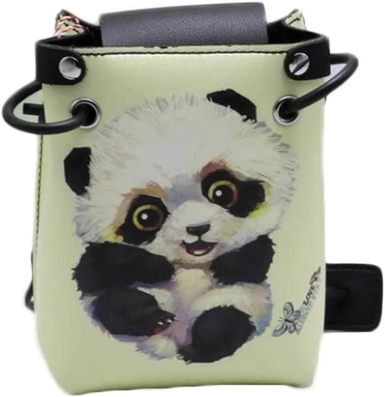 Green Hand Painted Panda Crossbody Bag Retro PU Leather Handbag Shoulder Bag Mini Cell Phone Bag