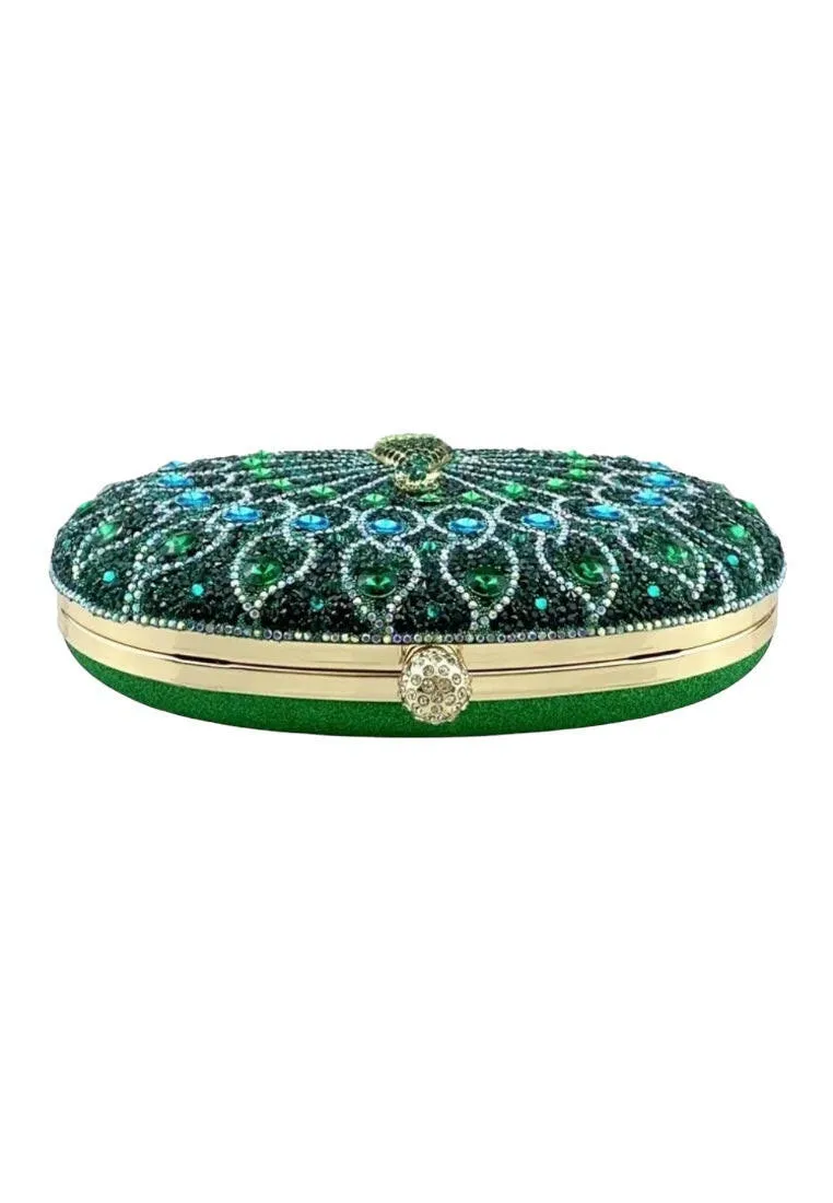 Green Rhinestone Peacock Decor Clutch Bags