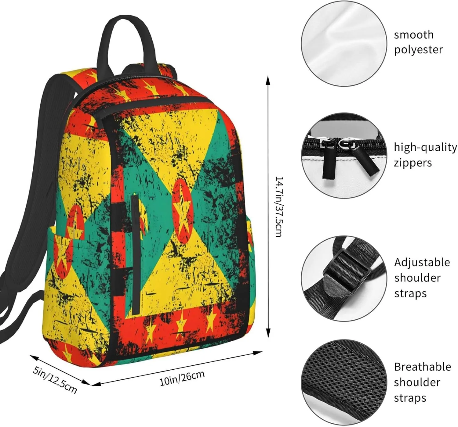 Grenada Flag Casual Backpacks Large Capacity Laptop Backpack Sports Fitness Rucksack Travel Carry-On Daypack Work Bag for Outdoor Camping