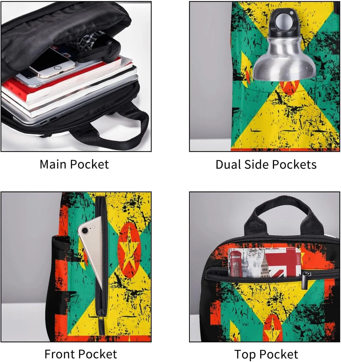 Grenada Flag Casual Backpacks Large Capacity Laptop Backpack Sports Fitness Rucksack Travel Carry-On Daypack Work Bag for Outdoor Camping
