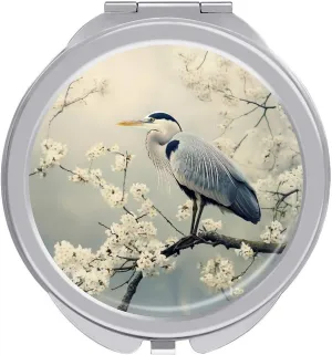 Grey Heron Blue Compact Makeup Mirror Mini Foldable Cosmetic Mirror Portable Travel Mirror for Purse Pocket