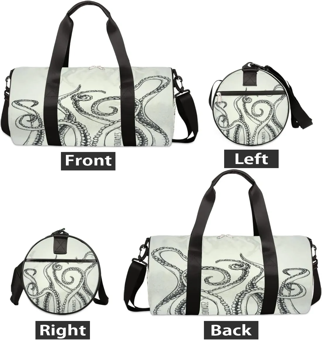 Grey Octopus Gym Bag Small Gym Duffel Bags for Men Women Overnight Weekender Bag Lightweight Sport Duffle Bag Carry On Gymbag