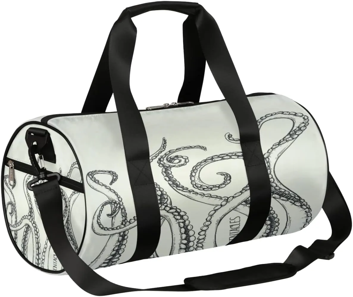 Grey Octopus Gym Bag Small Gym Duffel Bags for Men Women Overnight Weekender Bag Lightweight Sport Duffle Bag Carry On Gymbag