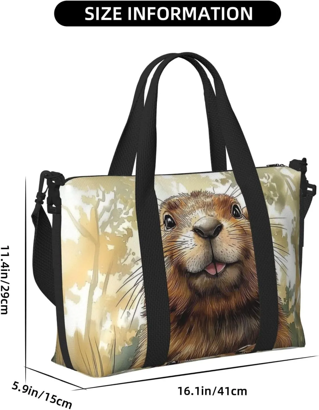 groundhog print Travel Duffel Bag, Sports Tote Gym Bag, Swim Pool Bag Large Shoulder Tote Bag for Beach Weekender