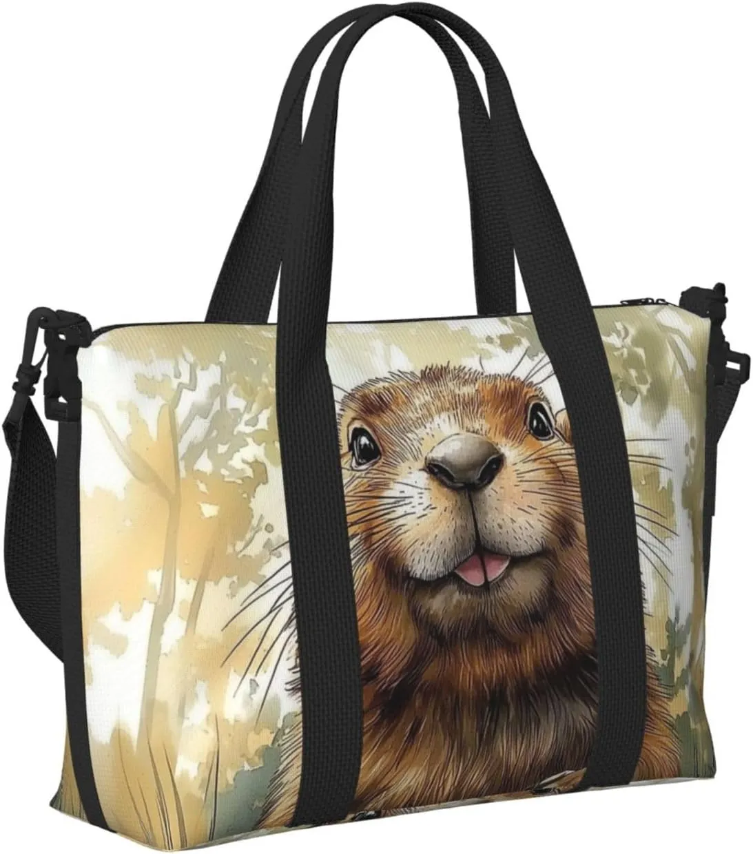 groundhog print Travel Duffel Bag, Sports Tote Gym Bag, Swim Pool Bag Large Shoulder Tote Bag for Beach Weekender