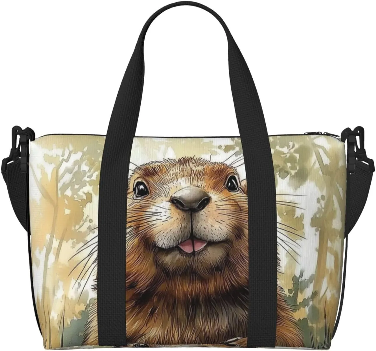 groundhog print Travel Duffel Bag, Sports Tote Gym Bag, Swim Pool Bag Large Shoulder Tote Bag for Beach Weekender