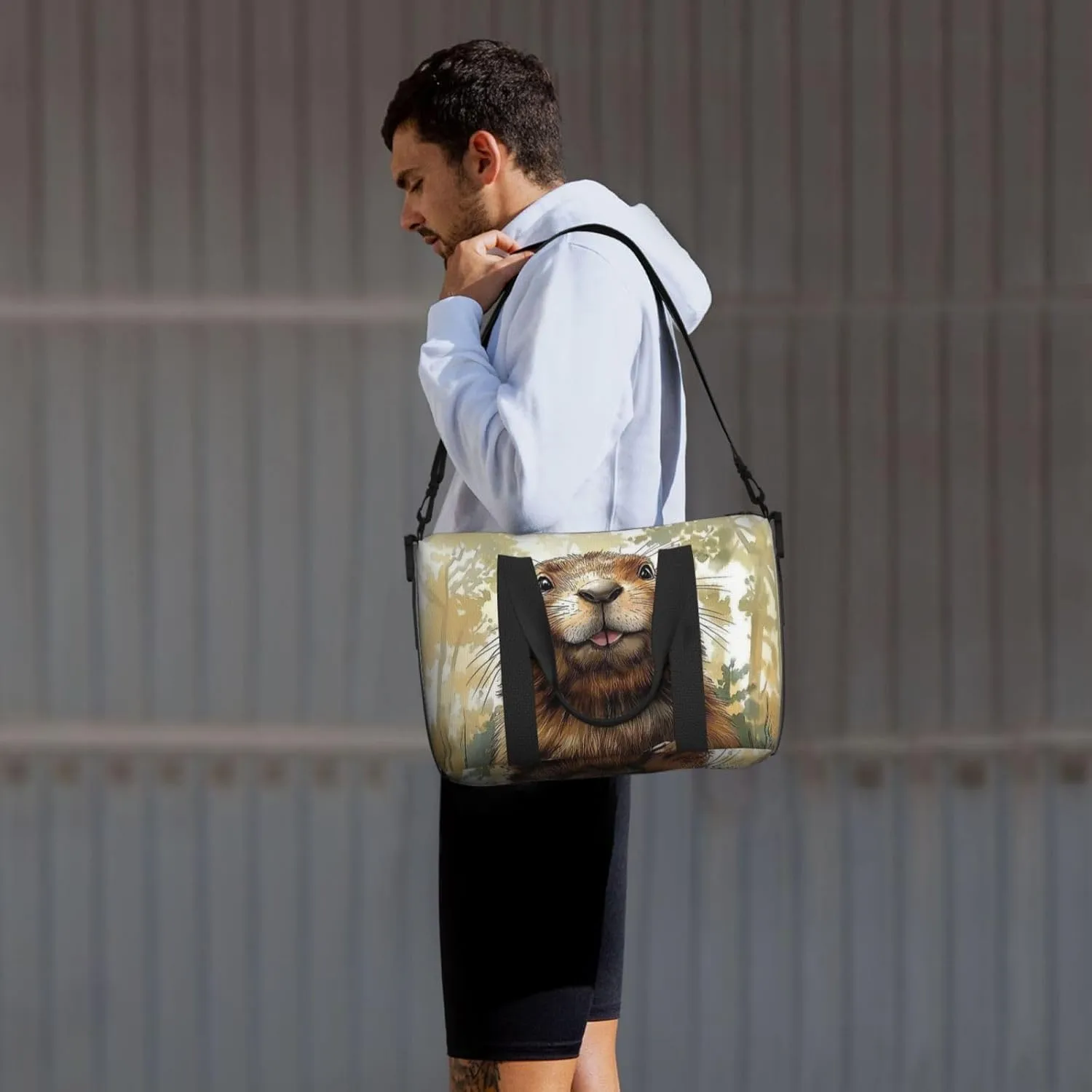 groundhog print Travel Duffel Bag, Sports Tote Gym Bag, Swim Pool Bag Large Shoulder Tote Bag for Beach Weekender