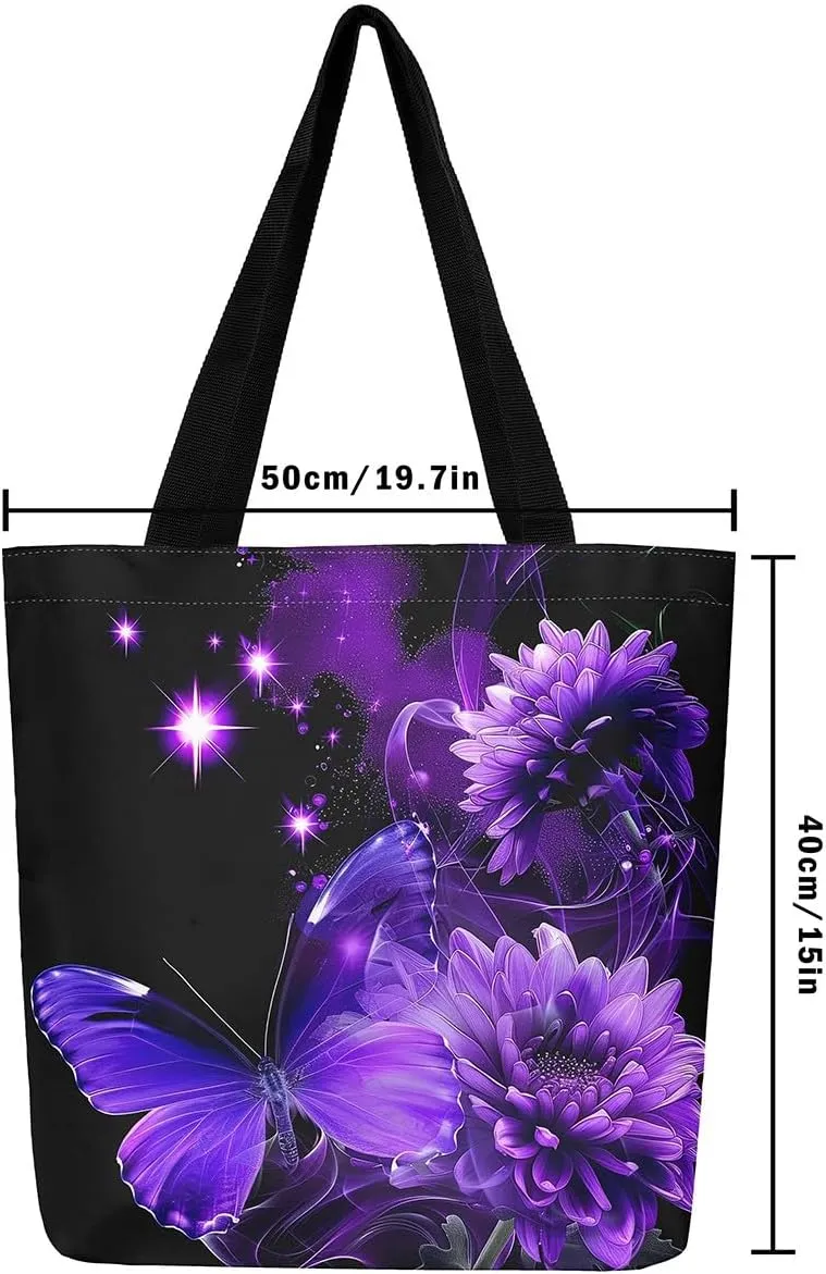 Guitar Canvas Tote Bag for Women,Music Stringed Instruments Large Capacity Gym Bag Flaming Grocery Shoulder Bag