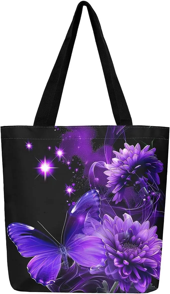 Guitar Canvas Tote Bag for Women,Music Stringed Instruments Large Capacity Gym Bag Flaming Grocery Shoulder Bag