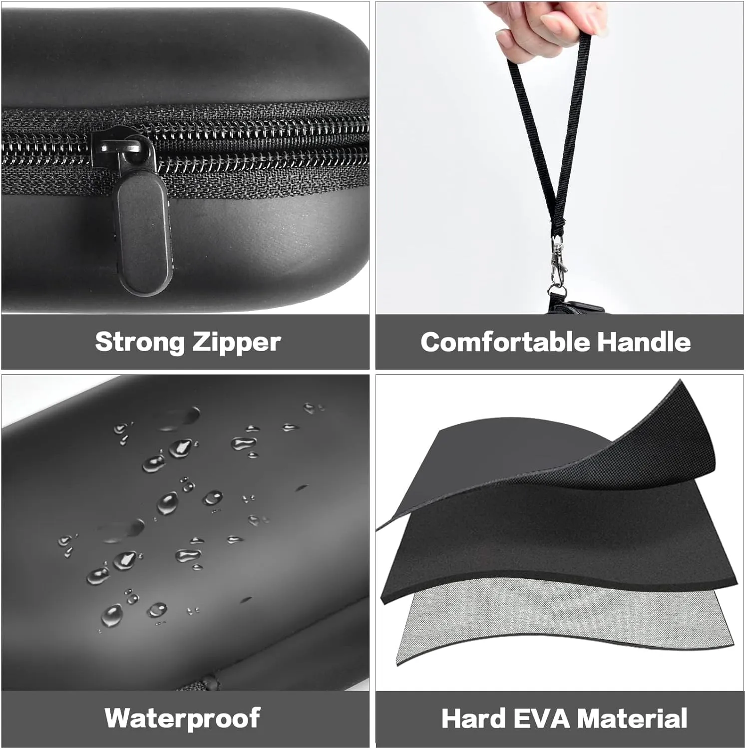 GWCASE Portable 2 in 1 Contact Lens Case and Glasses Case, Traveling Contact Cases Bag Box Holder with Soak Storage Kit Included Built-in Mirror, Tweezer, Lens Solution Bottle and Hand Strap-Black