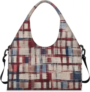Gym Bag for Women Abstract Plaid Duffel Bag with Shoe Compartment and Yoga Mat Holder Portable Weekender Bags Travel Tote Bags