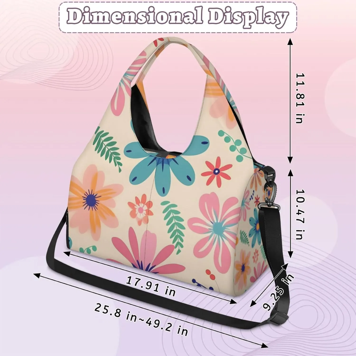 Gym Bag for Women Aesthetic Cute Floral Duffel Bag with Shoe Compartment and Yoga Mat Holder Portable Weekender Bags Travel Tote Bags