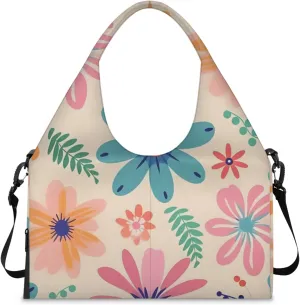Gym Bag for Women Aesthetic Cute Floral Duffel Bag with Shoe Compartment and Yoga Mat Holder Portable Weekender Bags Travel Tote Bags