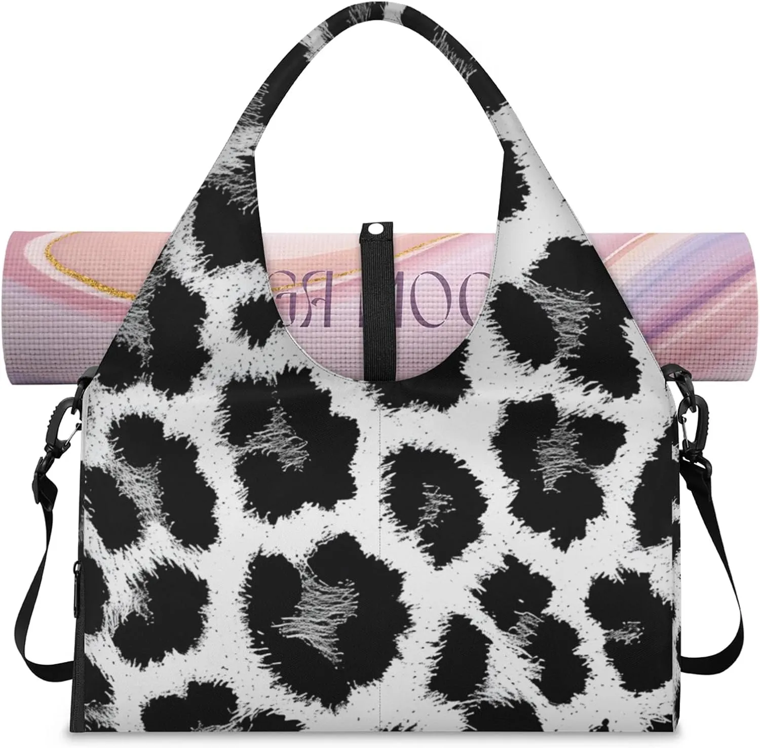 Gym Bag for Women Animal Leopards Print Duffel Bag with Shoe Compartment and Yoga Mat Holder Portable Weekender Bags Travel Tote Bags