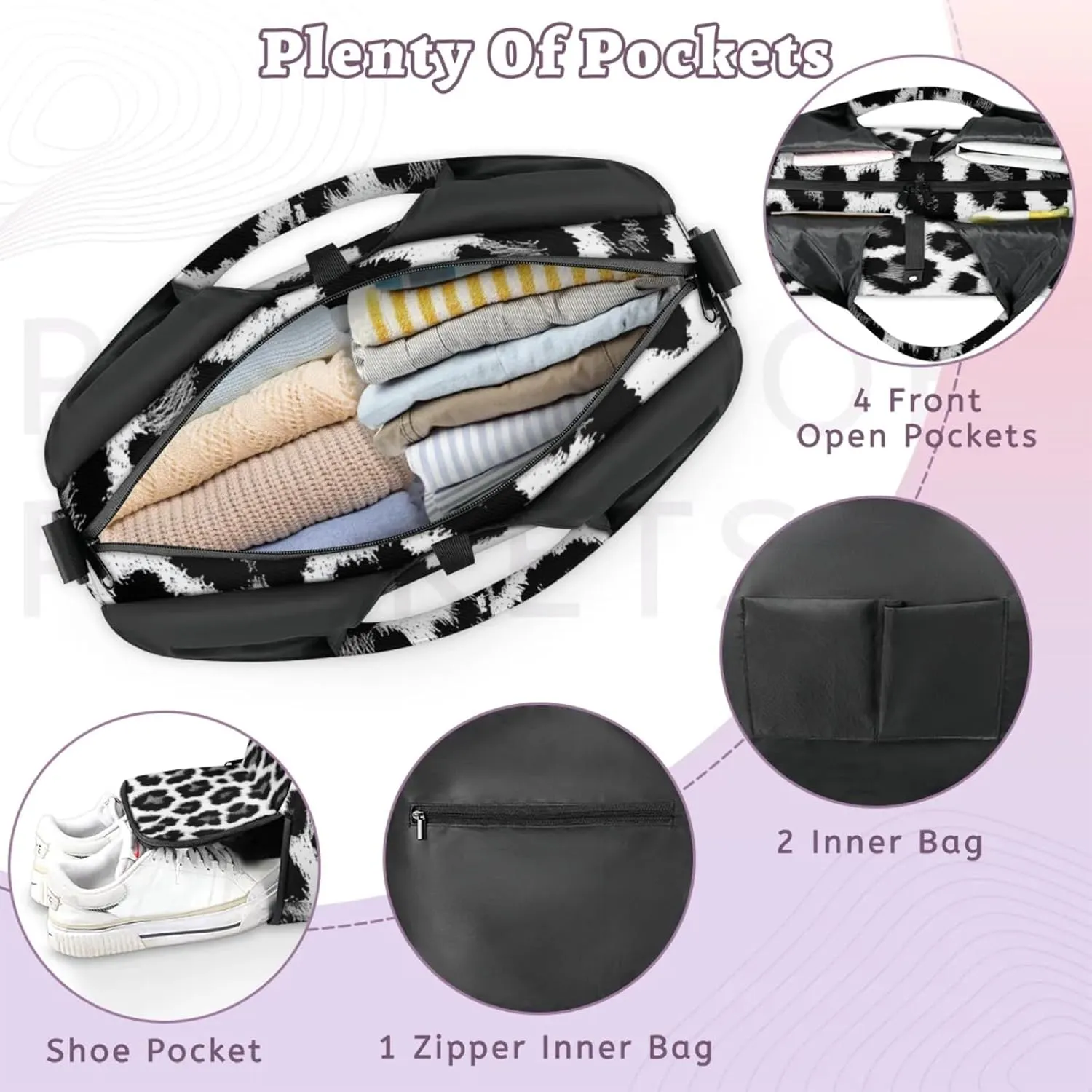 Gym Bag for Women Animal Leopards Print Duffel Bag with Shoe Compartment and Yoga Mat Holder Portable Weekender Bags Travel Tote Bags