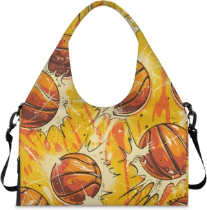 Gym Bag for Women Basketballs Themed Duffel Bag with Shoe Compartment and Yoga Mat Holder Portable Weekender Bags Travel Tote Bags
