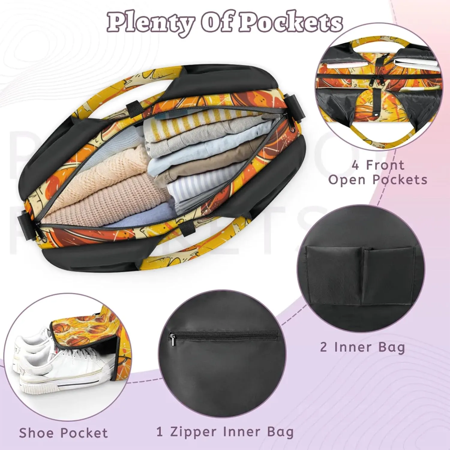 Gym Bag for Women Basketballs Themed Duffel Bag with Shoe Compartment and Yoga Mat Holder Portable Weekender Bags Travel Tote Bags