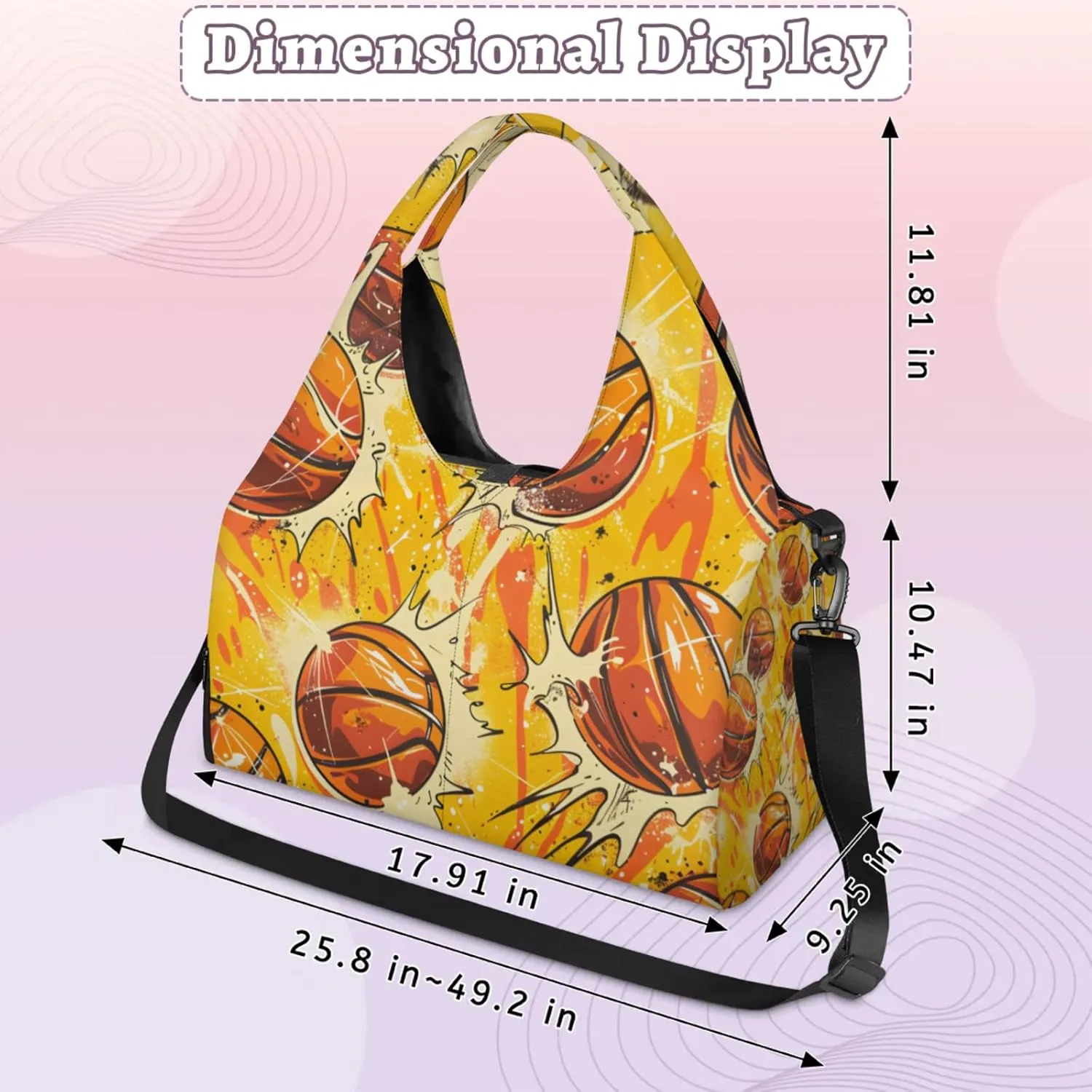 Gym Bag for Women Basketballs Themed Duffel Bag with Shoe Compartment and Yoga Mat Holder Portable Weekender Bags Travel Tote Bags
