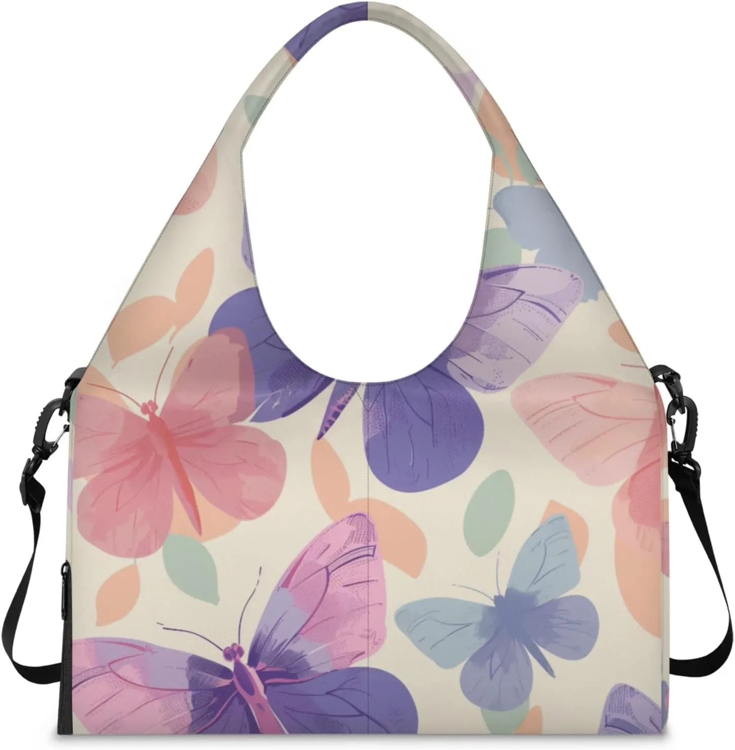 Gym Bag for Women Beautiful Butterflies Prints Duffel Bag with Shoe Compartment and Yoga Mat Holder Portable Weekender Bags Travel Tote Bags