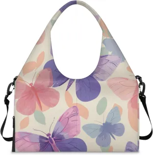 Gym Bag for Women Beautiful Butterflies Prints Duffel Bag with Shoe Compartment and Yoga Mat Holder Portable Weekender Bags Travel Tote Bags