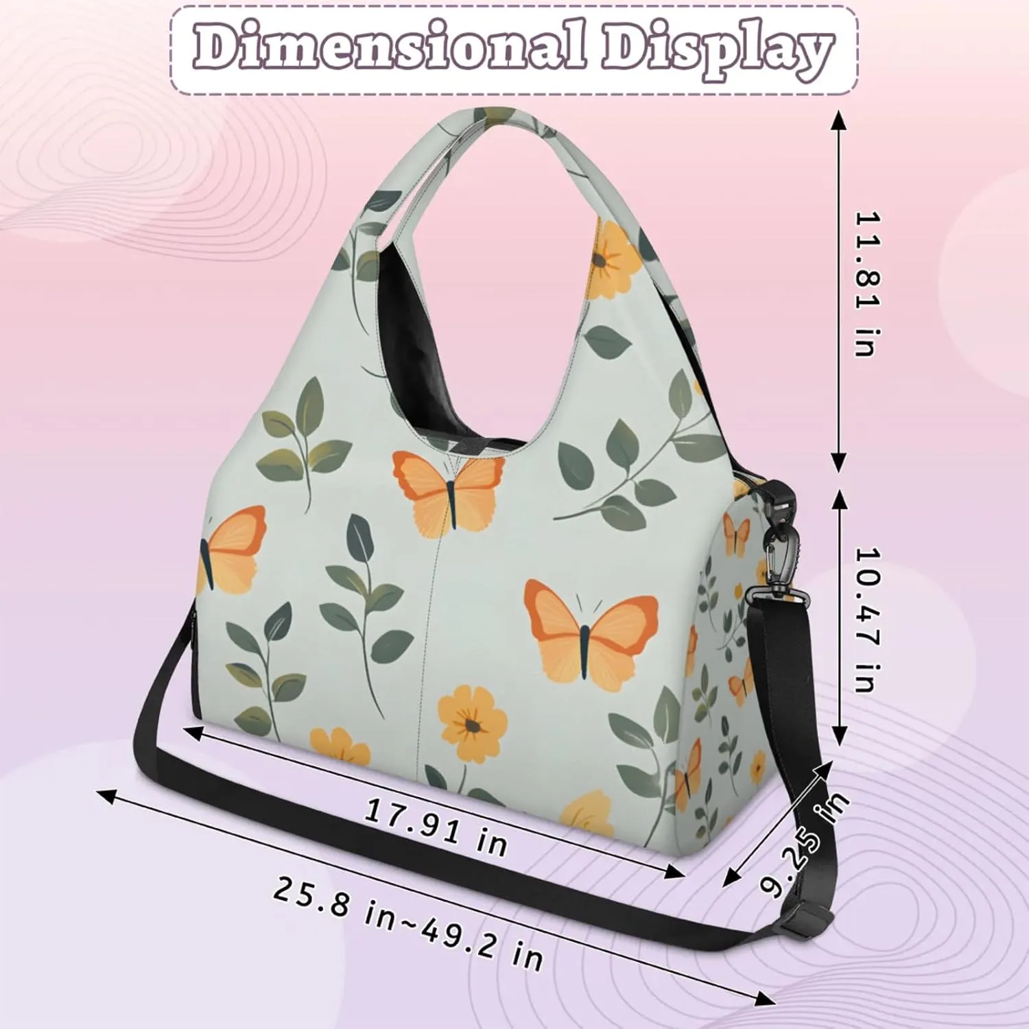 Gym Bag for Women Butterflies Leaves Duffel Bag with Shoe Compartment and Yoga Mat Holder Portable Weekender Bags Travel Tote Bags