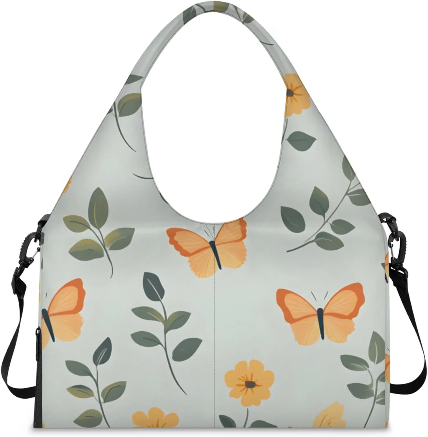 Gym Bag for Women Butterflies Leaves Duffel Bag with Shoe Compartment and Yoga Mat Holder Portable Weekender Bags Travel Tote Bags