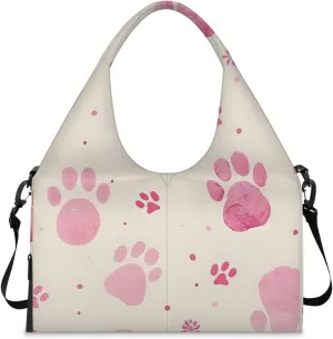 Gym Bag for Women Cats Paw Prints Duffel Bag with Shoe Compartment and Yoga Mat Holder Portable Weekender Bags Travel Tote Bags