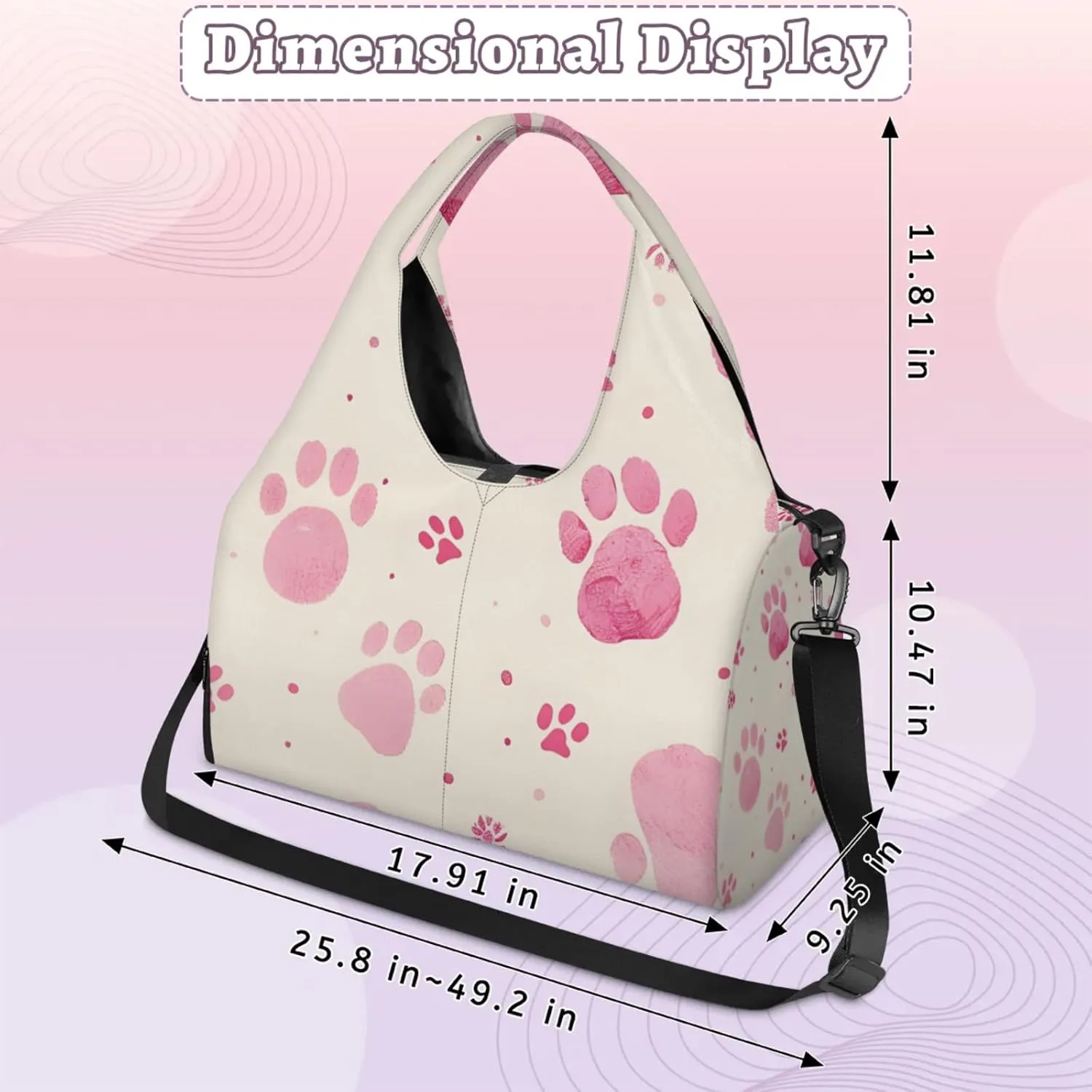Gym Bag for Women Cats Paw Prints Duffel Bag with Shoe Compartment and Yoga Mat Holder Portable Weekender Bags Travel Tote Bags